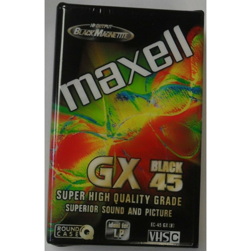 Maxell GX Black 45 VHS C Leekassette verwendbar für VHS C Camcorder. Neu.