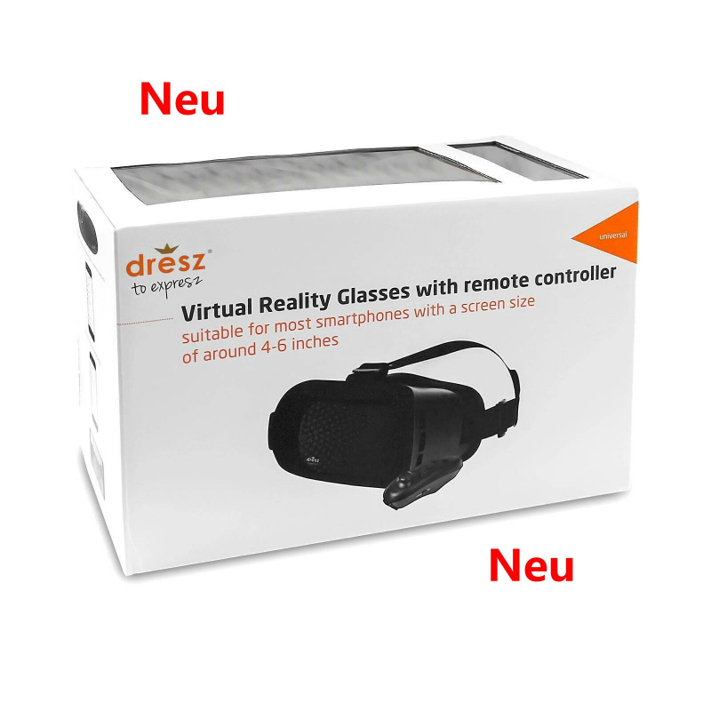 Virtual Reality Brille 3D mit Fernbedienung für 4 - 6" Handys, Dresz Neu!